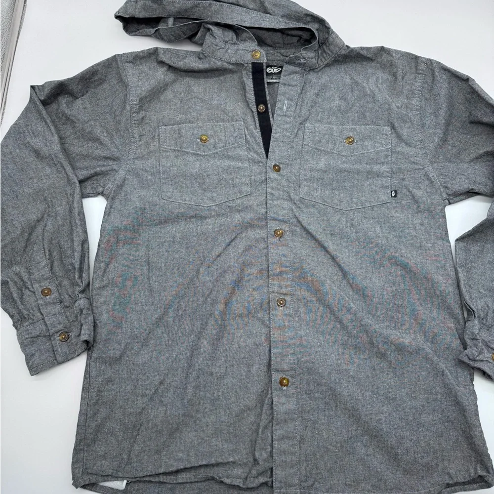 Nike 6.0 Heather Gray Button Down Kids Skater Hooded Shirt, Size‎ L